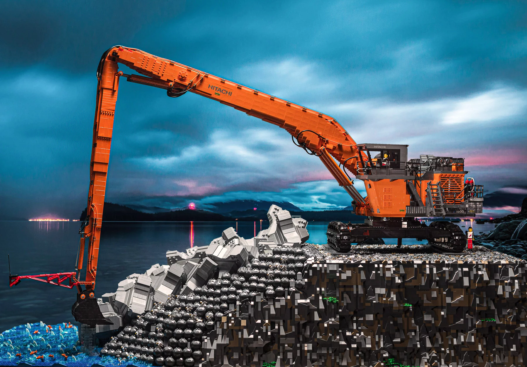 Lego® scale model EX1900 SL 40 meters and EX1200-7 with 2-piece boom