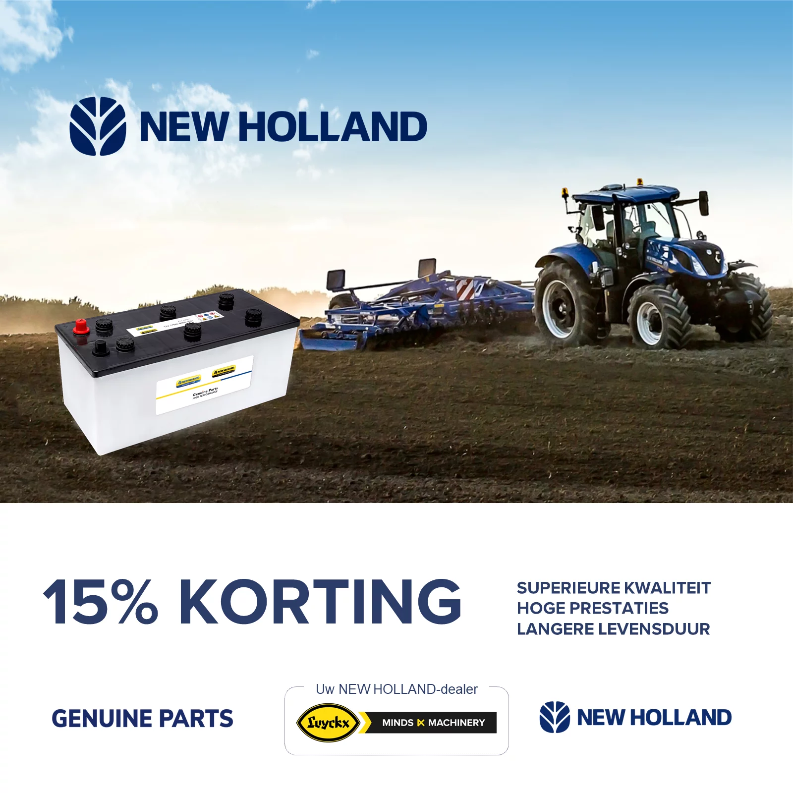 15 % discount on New Holland batteries