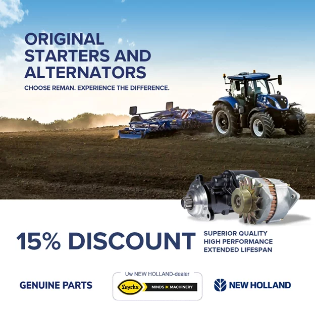 15% de réduction sur les démarreurs et alternateurs New Holland.