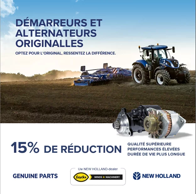 15% de réduction sur les démarreurs et alternateurs New Holland.