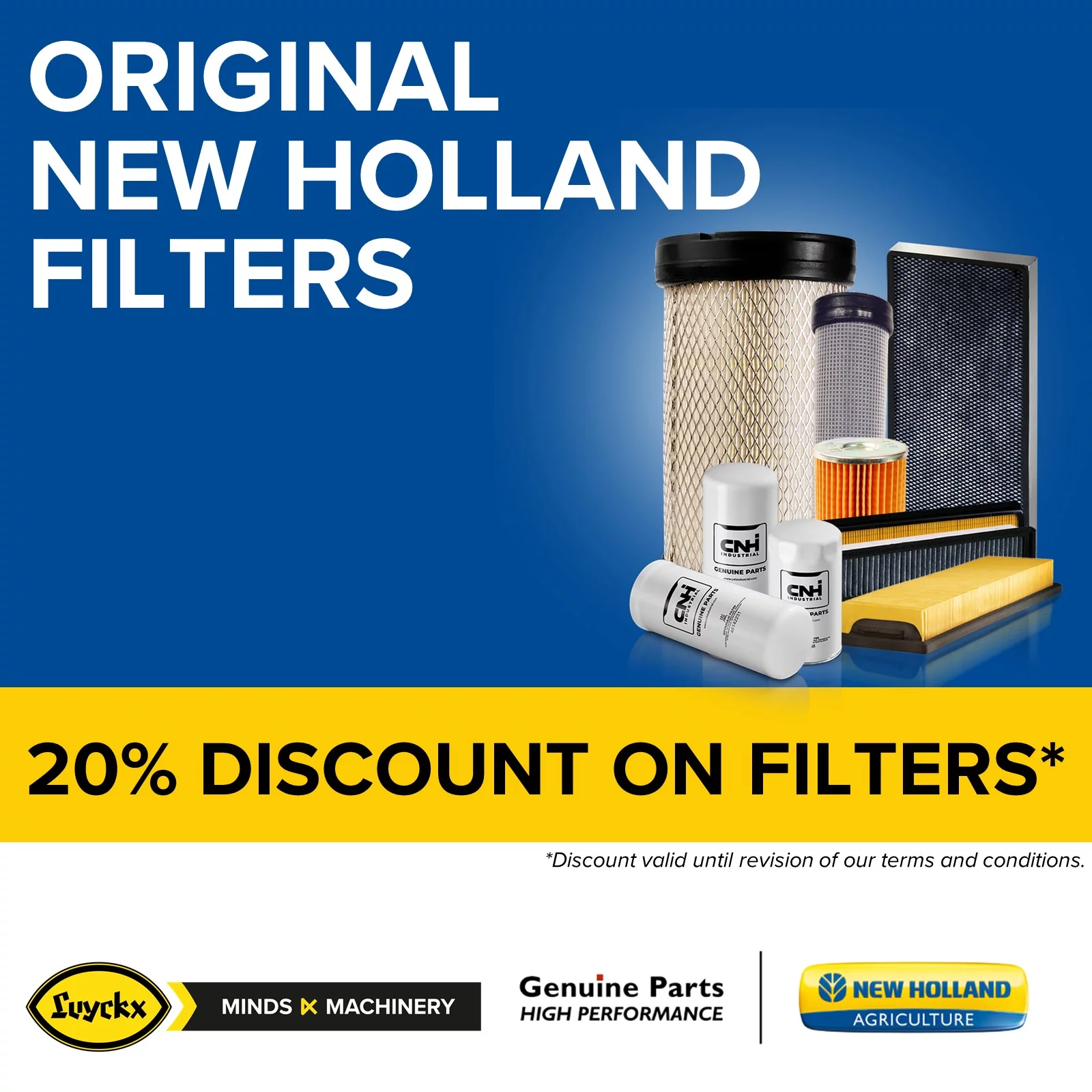 BÉNÉFICIEZ D'UNE REMISE DE 20 % SUR LES FILTRES NEW HOLLAND D'ORIGINE