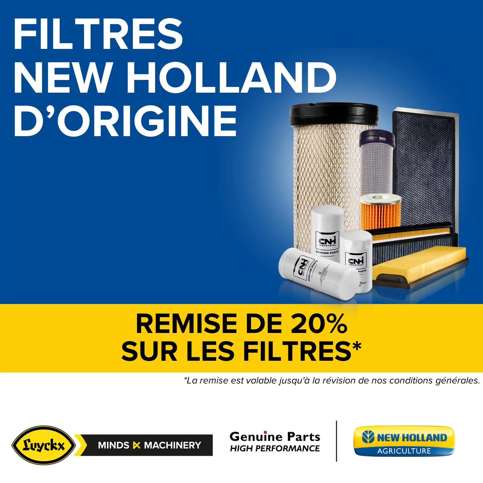 BÉNÉFICIEZ D'UNE REMISE DE 20 % SUR LES FILTRES NEW HOLLAND D'ORIGINE